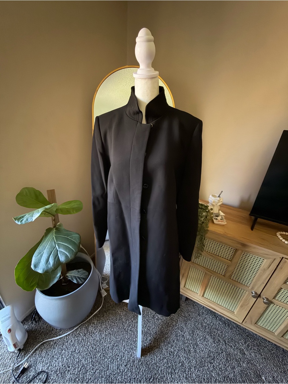Larry Levine Black Long Trench Coat with Stand Collar